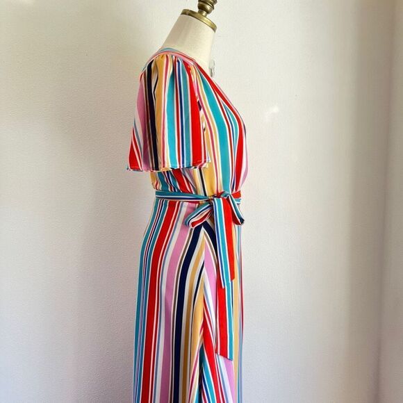 Louna Meghan Striped Multicolor Maxi Wrap Dress Size Small RTR Chic & Flowy - Picture 6 of 14